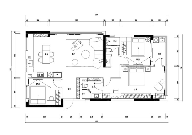 120m²和光屿湖法式奶油风-业主需求&原始结构图
