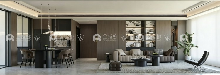 灰度简致｜自然肌理质感大宅-空间效果图